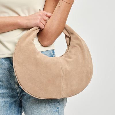 Woman wearing Natural Sol and Selene Farrah - Suede Hobo 842017138624 View 1 | Natural