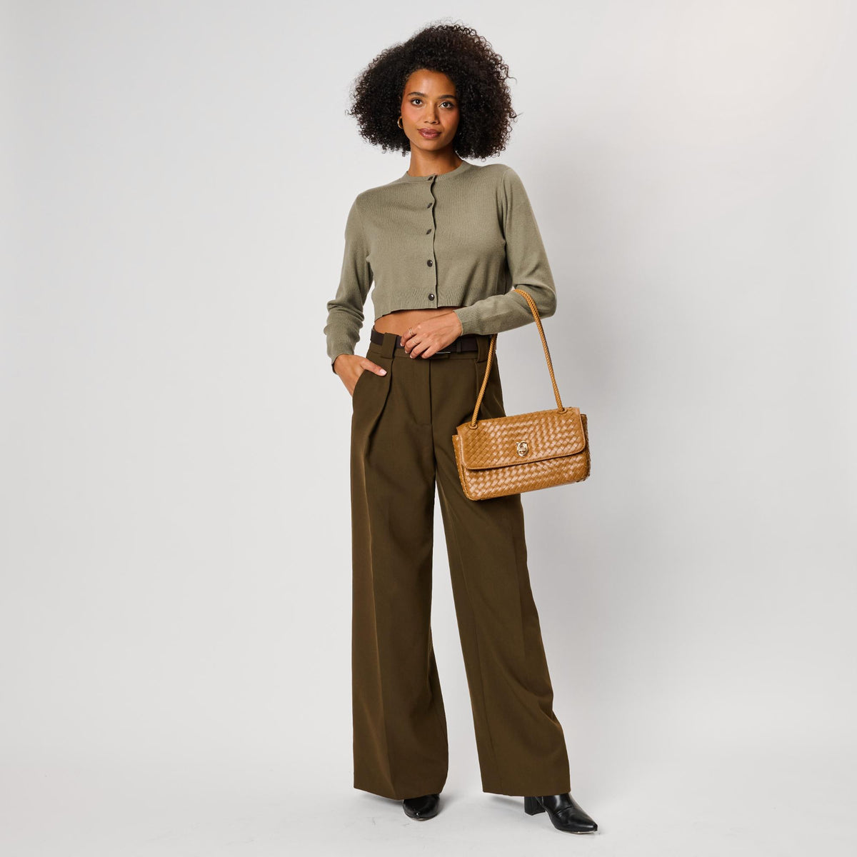 Woman wearing Camel Moda Luxe Annabelle Shoulder Bag 842017143369 View 4 | Camel