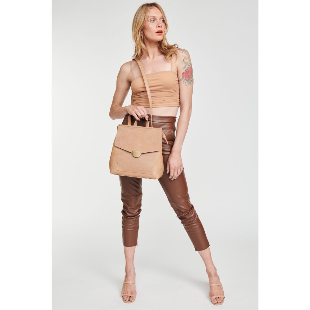 Woman wearing Camel Sol and Selene Lynn Backpack 842017127475 View 4 | Camel
