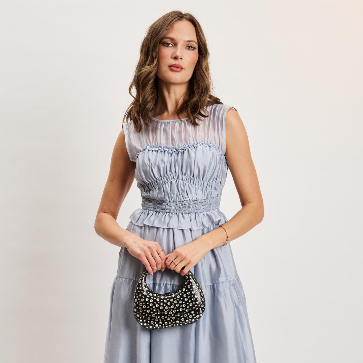 Woman wearing Smoke Moda Luxe Vianca Evening Bag 842017133971 View 2 | Smoke