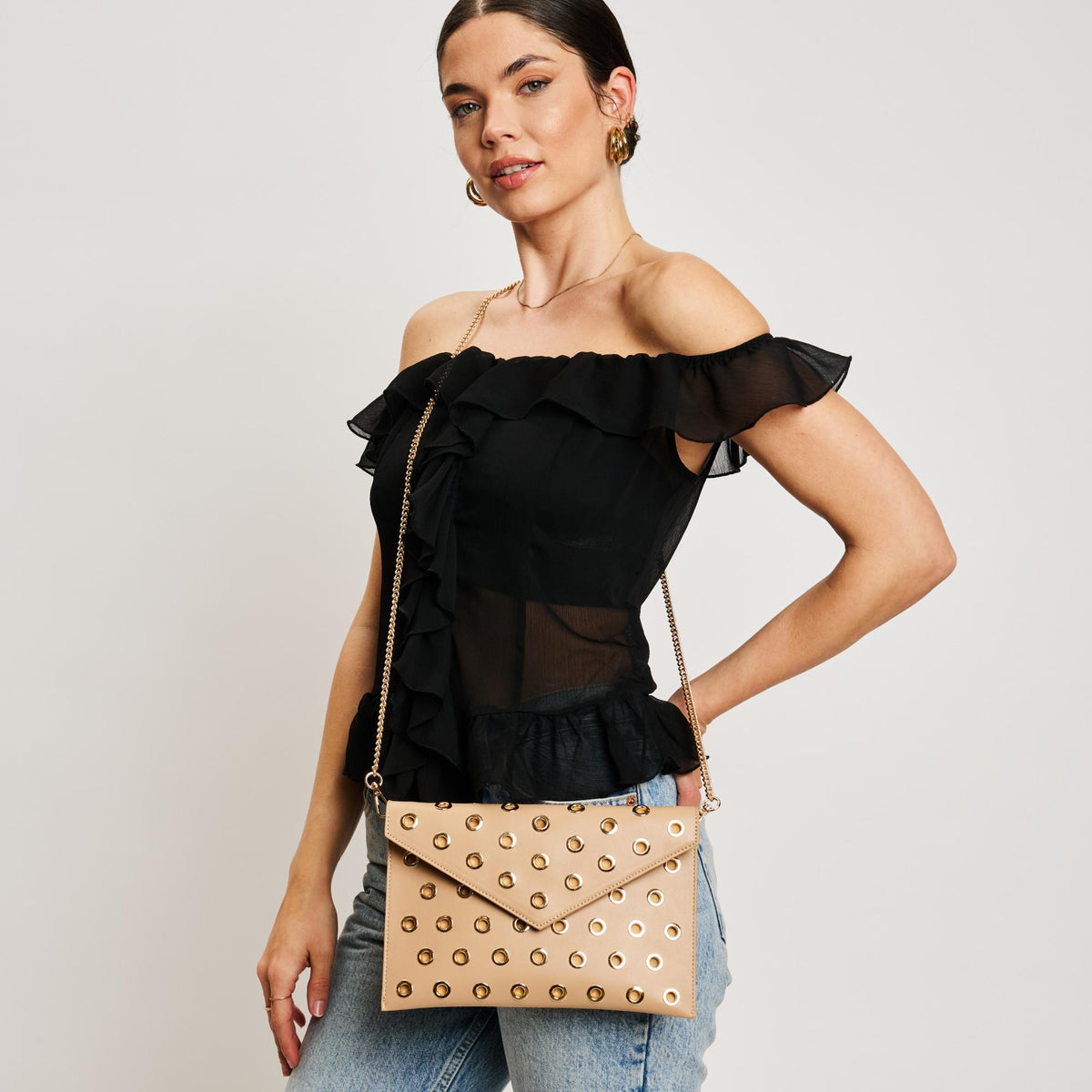 Woman wearing Nude Moda Luxe Ramona Crossbody 842017138815 View 1 | Nude