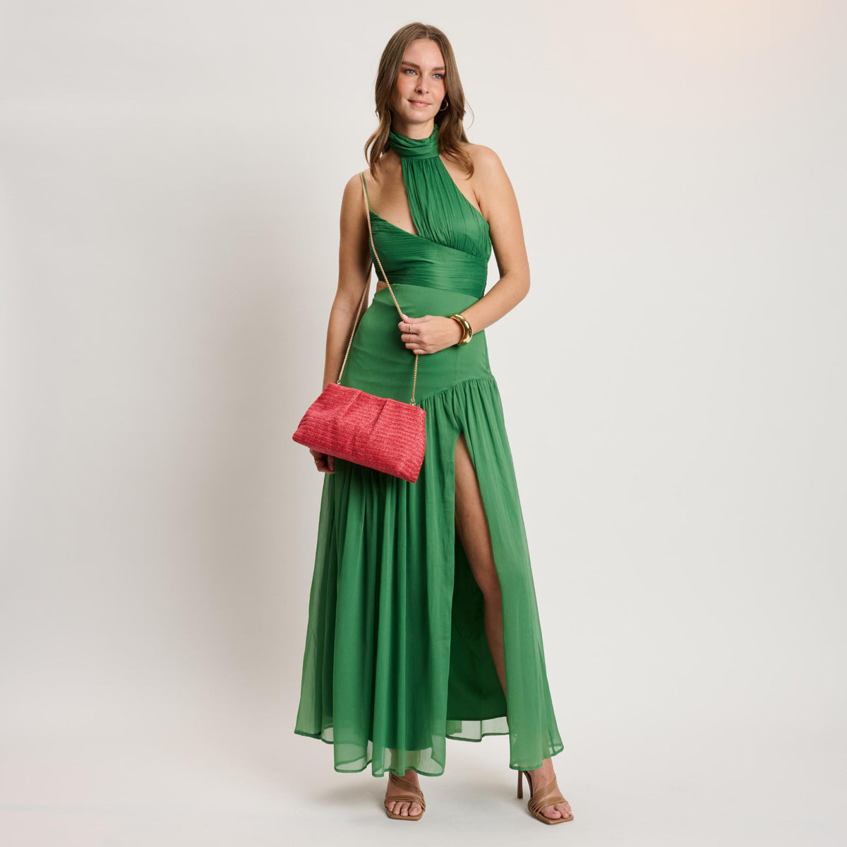 Woman wearing Coral Moda Luxe Breeze Clutch 842017141372 View 2 | Coral