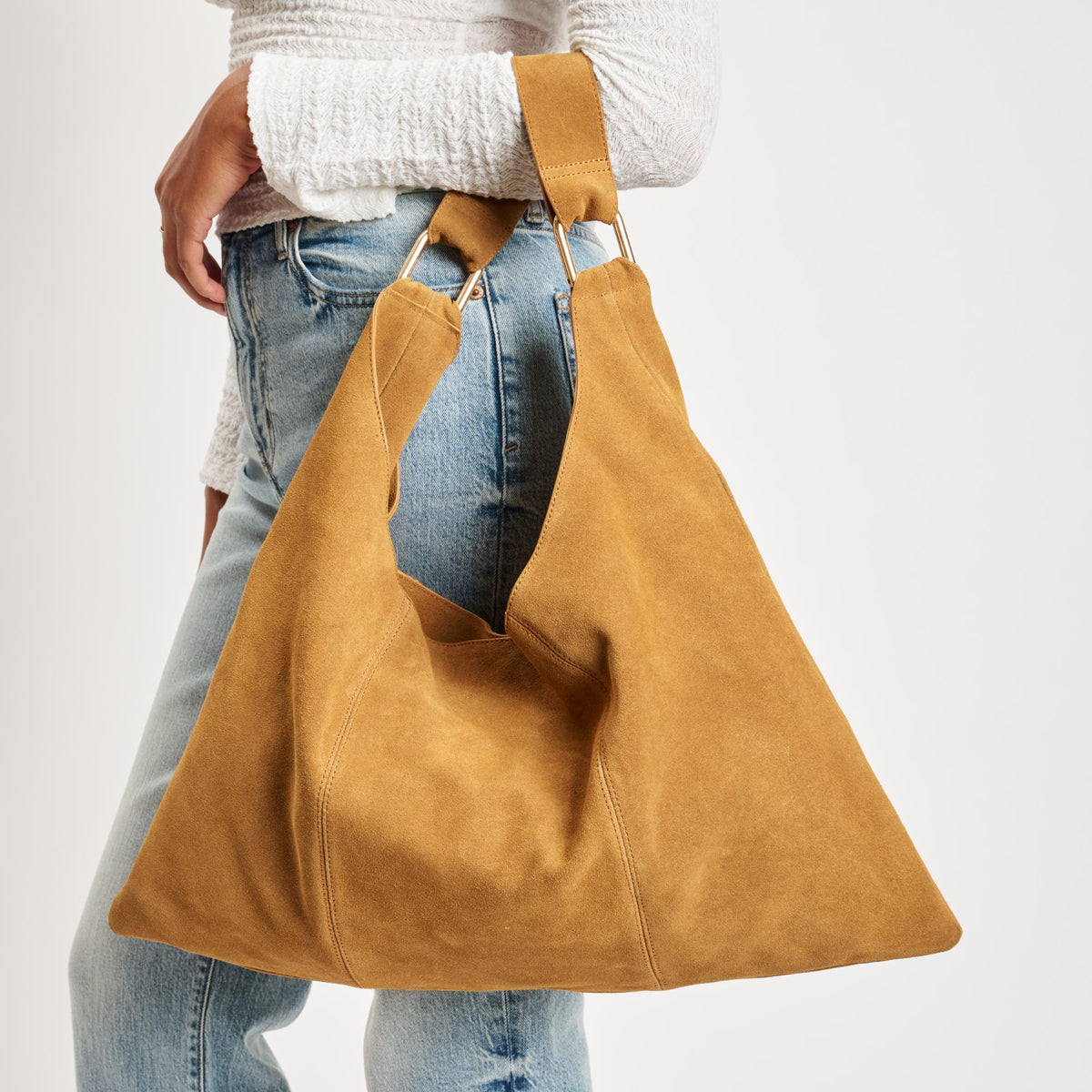 Woman wearing Tan Moda Luxe Indie Hobo 842017138938 View 2 | Tan