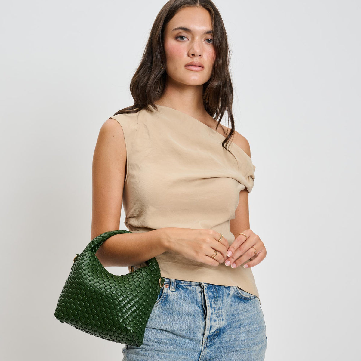 Woman wearing Forest Moda Luxe Jessamine Crossbody 842017135692 View 1 | Forest