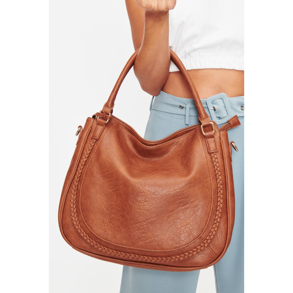 Woman wearing Cognac Moda Luxe Lindsay Hobo 842017128144 View 1 | Cognac