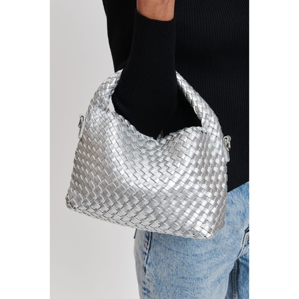 Woman wearing Silver Moda Luxe Jessamine Crossbody 842017132233 View 4 | Silver