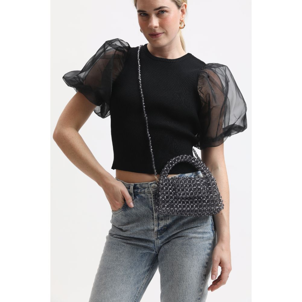 Woman wearing Smoke Sol and Selene Dolly Evening Bag 842017133483 View 1 | Smoke