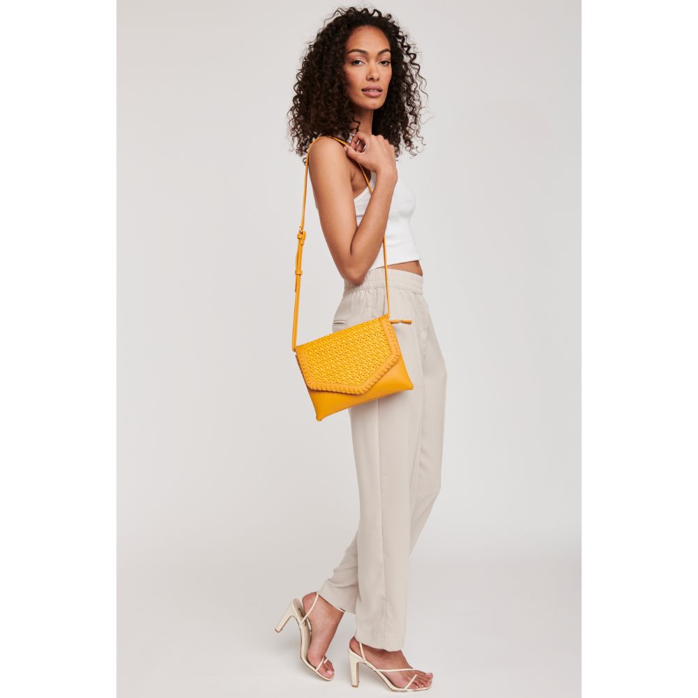 Woman wearing Mustard Moda Luxe Malta Crossbody 842017124061 View 3 | Mustard