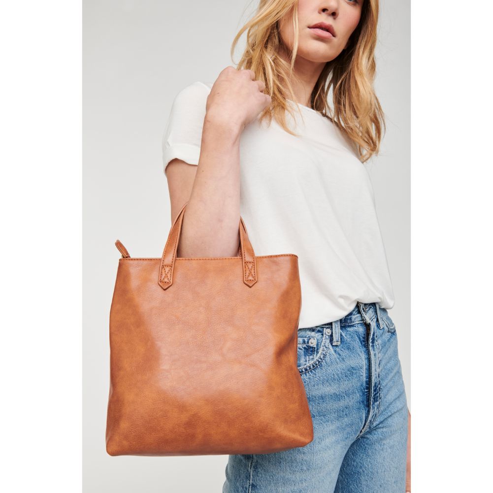 Woman wearing Tan Moda Luxe Selena Mini Tote 842017126805 View 9 | Tan