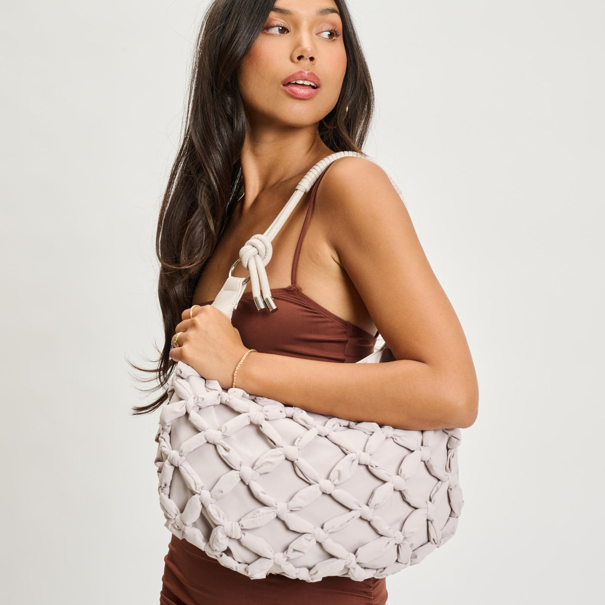 Woman wearing Dove Grey Sol and Selene Leslie Hobo 842017135678 View 1 | Dove Grey