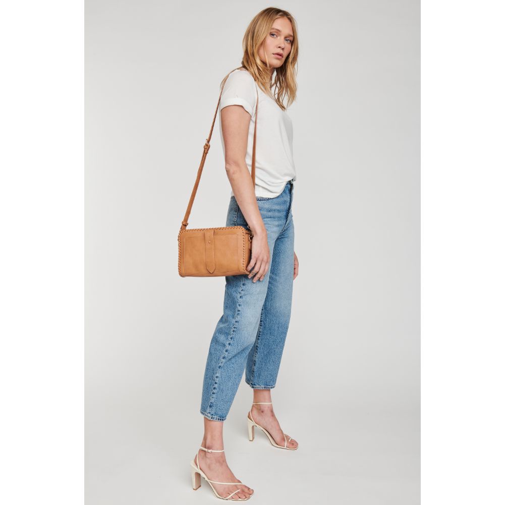 Woman wearing Tan Moda Luxe Andy Crossbody 842017119586 View 3 | Tan