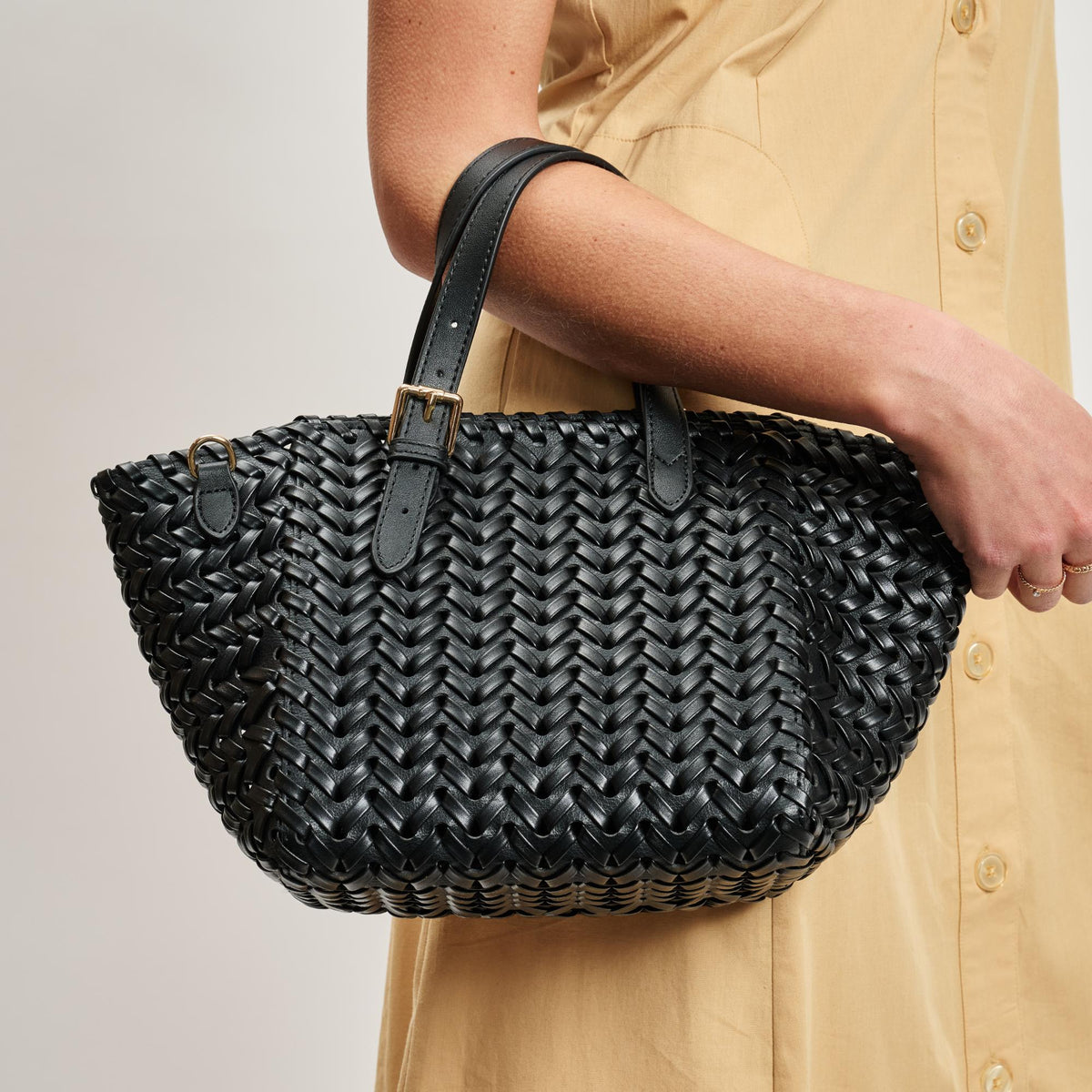 Woman wearing Black Moda Luxe Estelle Tote 842017137740 View 1 | Black