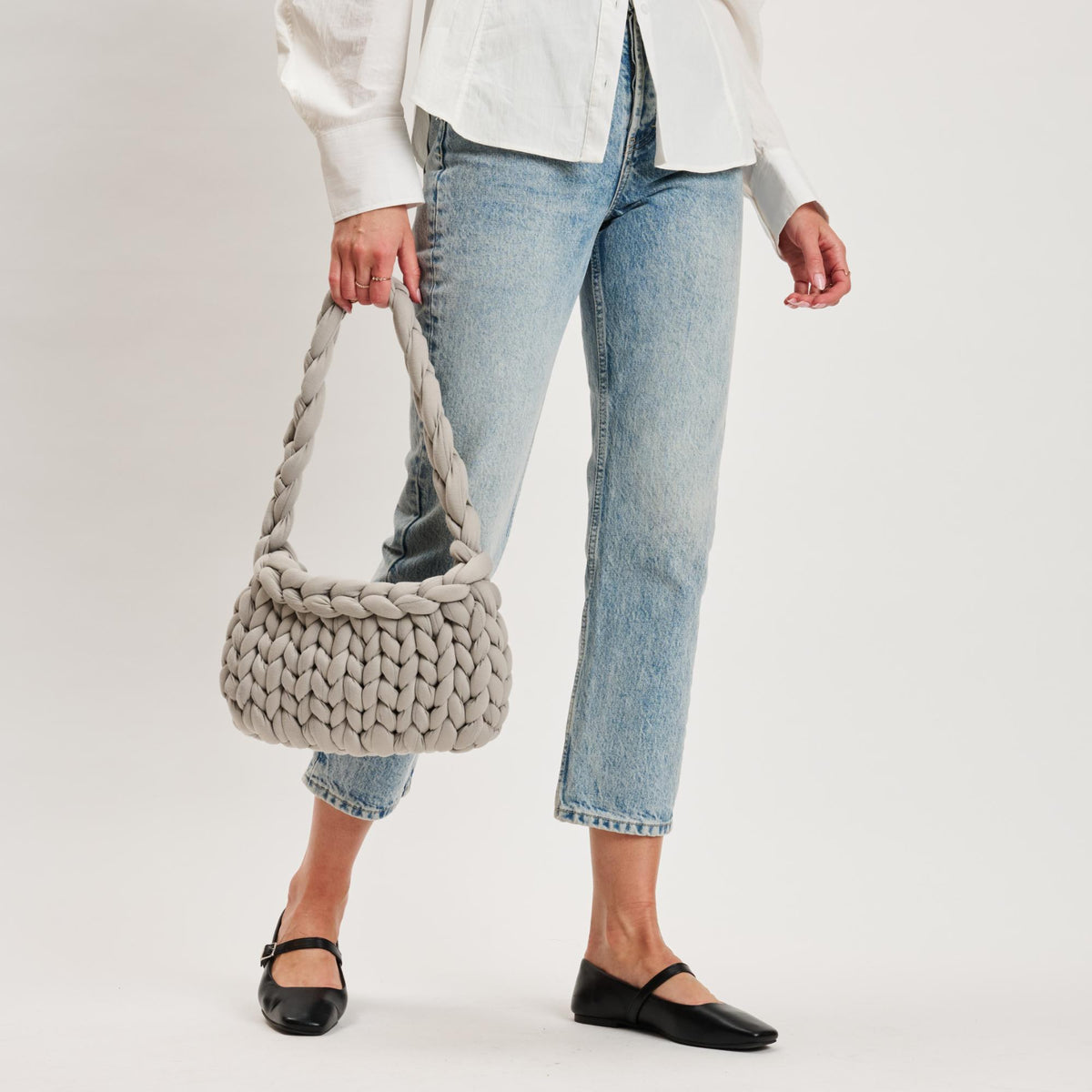 Woman wearing Grey Moda Luxe Trendelle Hobo 842017134961 View 3 | Grey