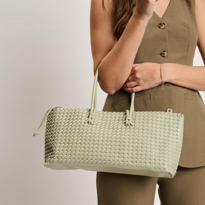 Woman wearing Sage Moda Luxe Nola Tote 842017140894 View 1 | Sage