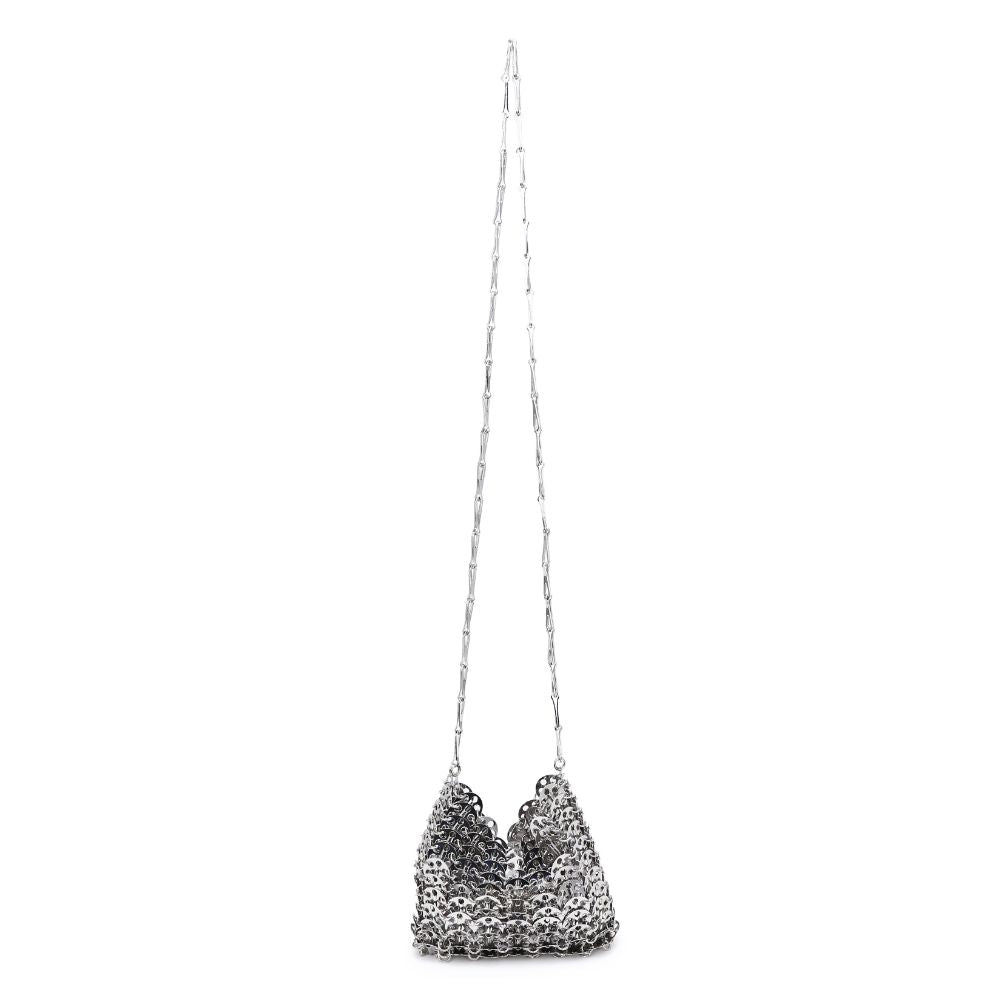 Woman wearing Silver Moda Luxe Gwen Evening Bag 842017133391 View 7 | Silver