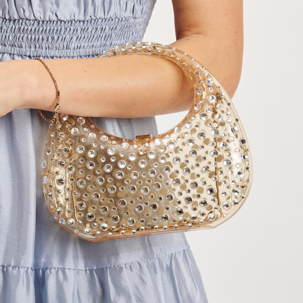 Woman wearing Gold Moda Luxe Vianca Evening Bag 842017134008 View 1 | Gold