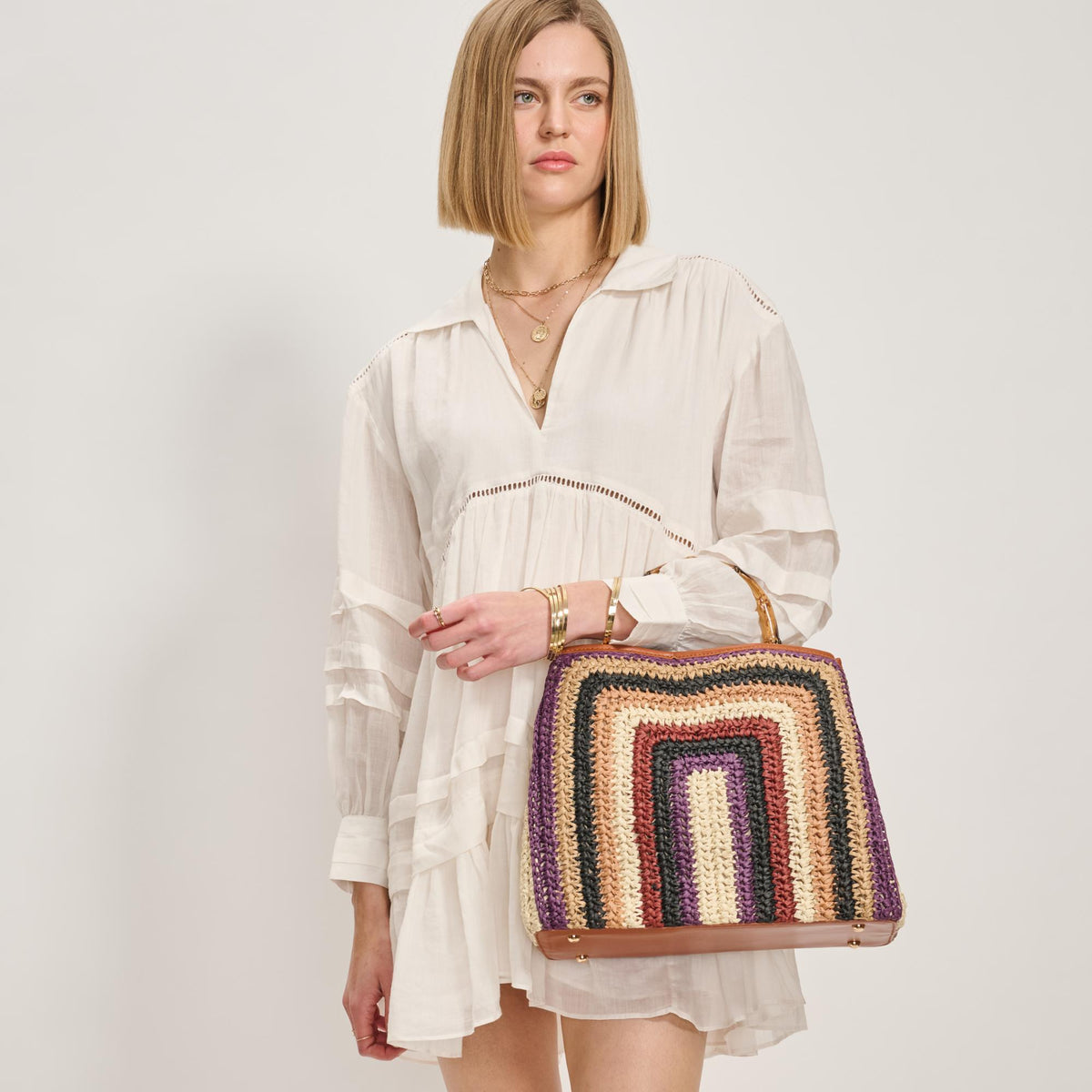 Woman wearing Multi Cognac Moda Luxe Kalani Tote 842017138563 View 2 | Multi Cognac