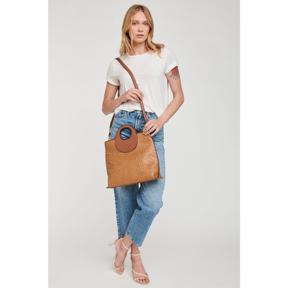 Woman wearing Tan Moda Luxe Sienna Tote 842017124702 View 4 | Tan