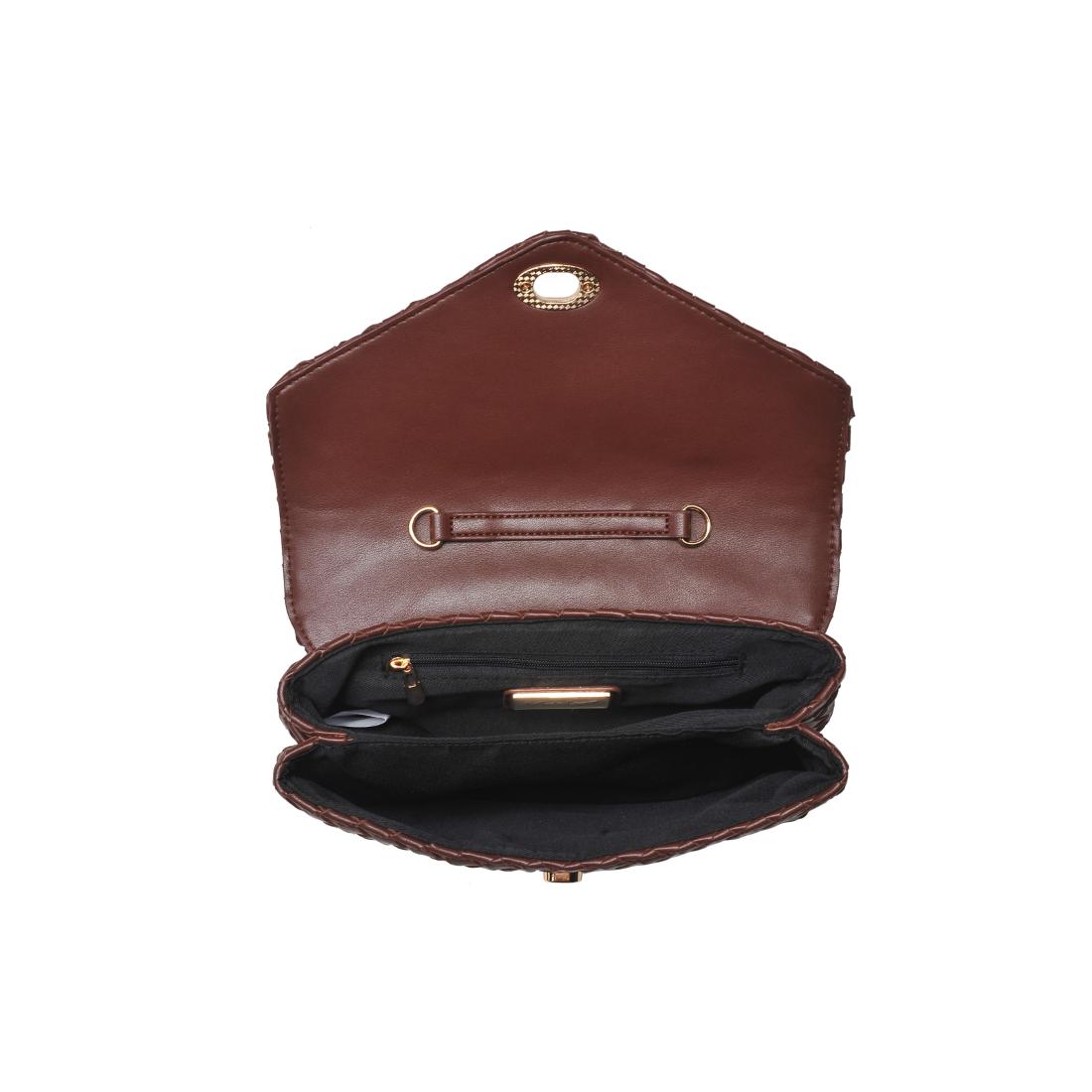 Woman wearing Chocolate Moda Luxe Harper Crossbody 842017139324 View 9 | Chocolate