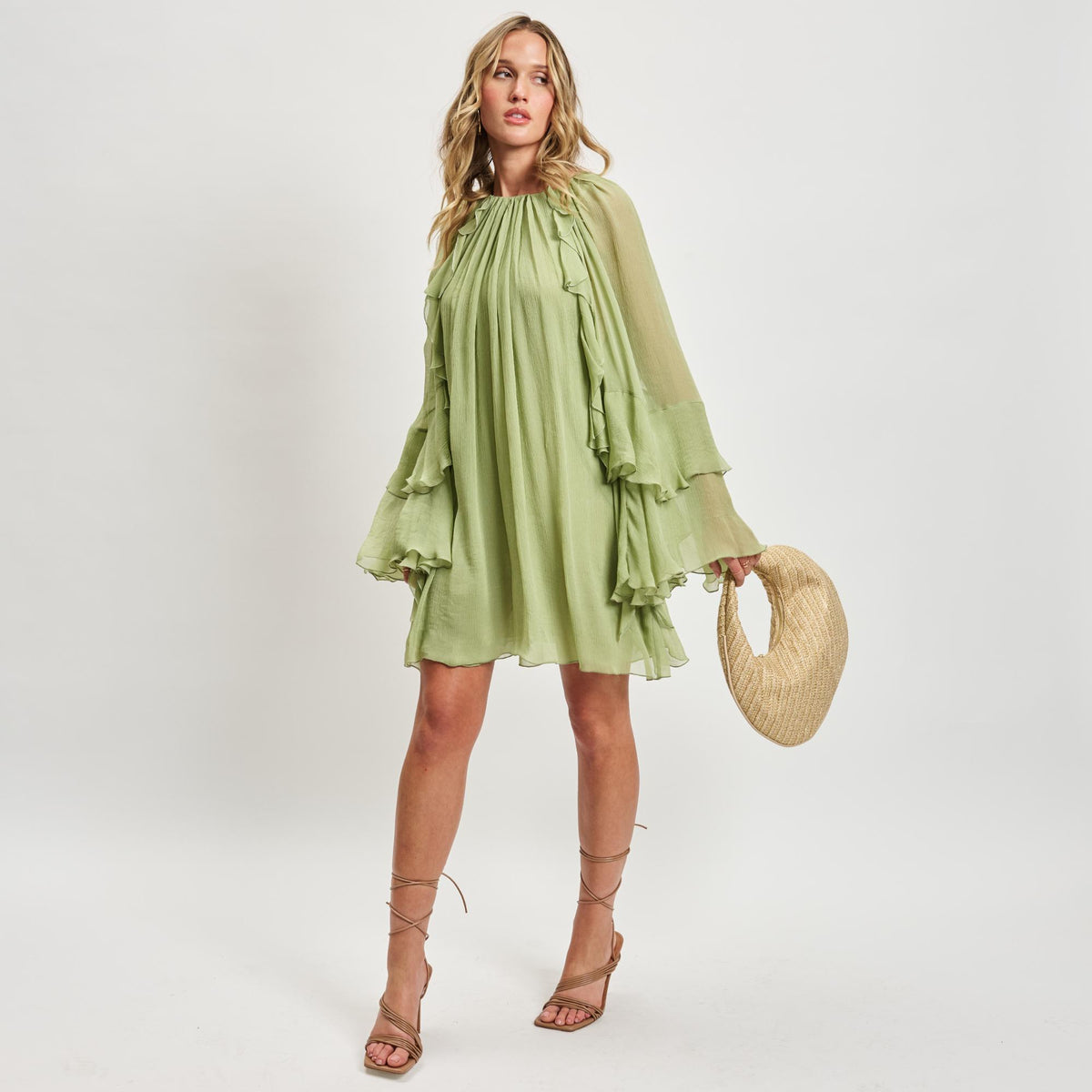 Woman wearing Gold Moda Luxe Farrah - Straw Hobo 842017138693 View 3 | Gold