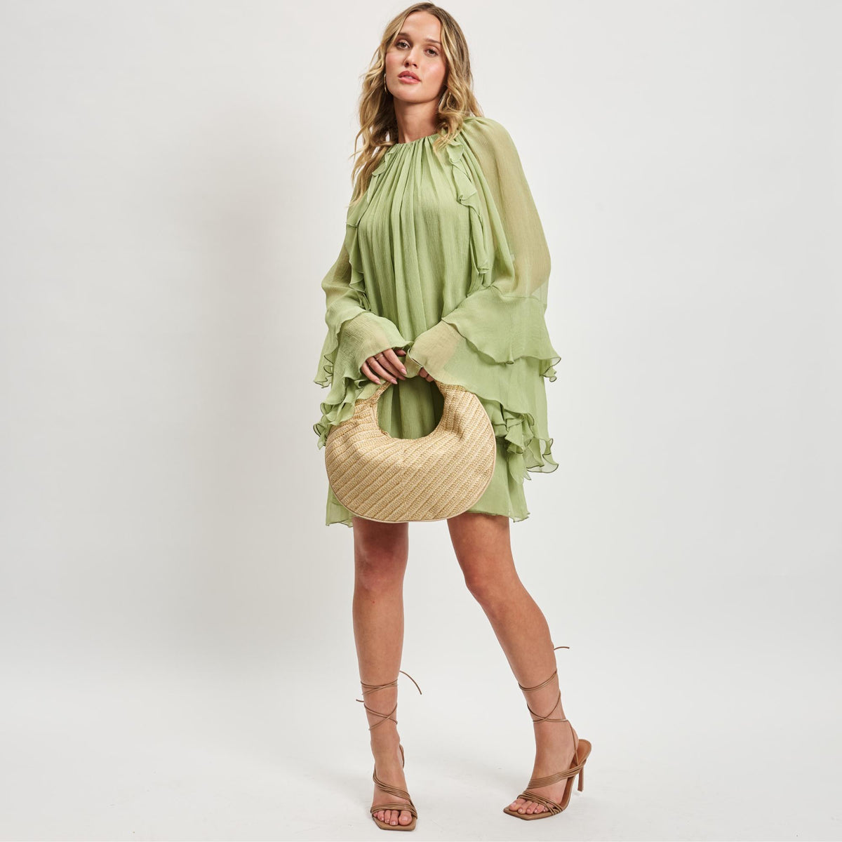 Woman wearing Gold Moda Luxe Farrah - Straw Hobo 842017138693 View 2 | Gold