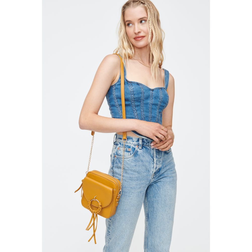 Woman wearing Mustard Moda Luxe Addison Crossbody 842017130864 View 2 | Mustard