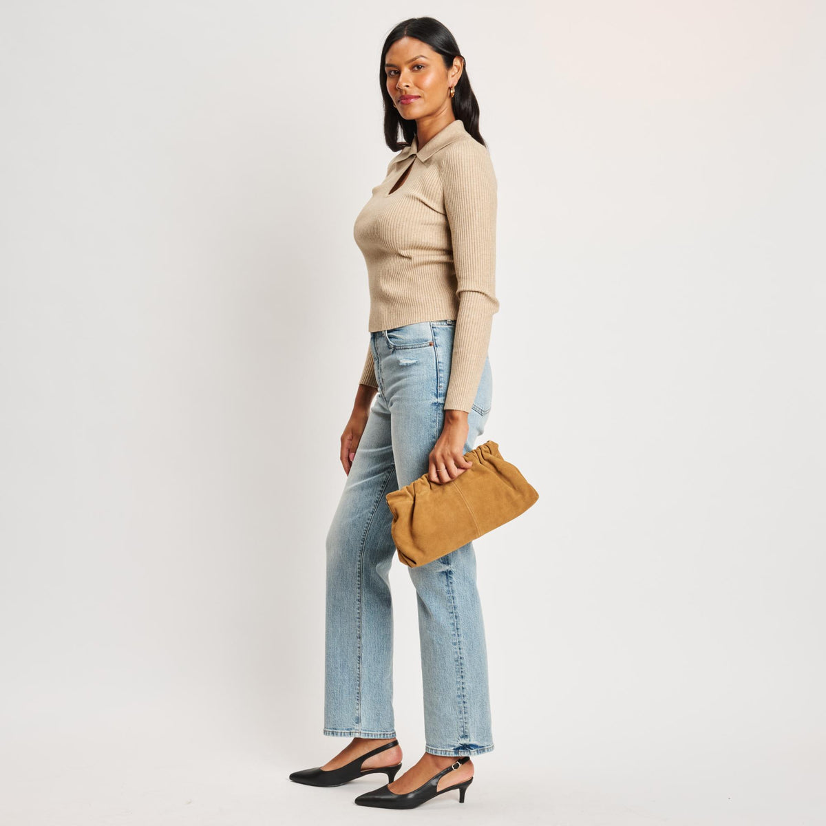 Woman wearing Tan Moda Luxe Penelope Shoulder Bag 842017139140 View 3 | Tan