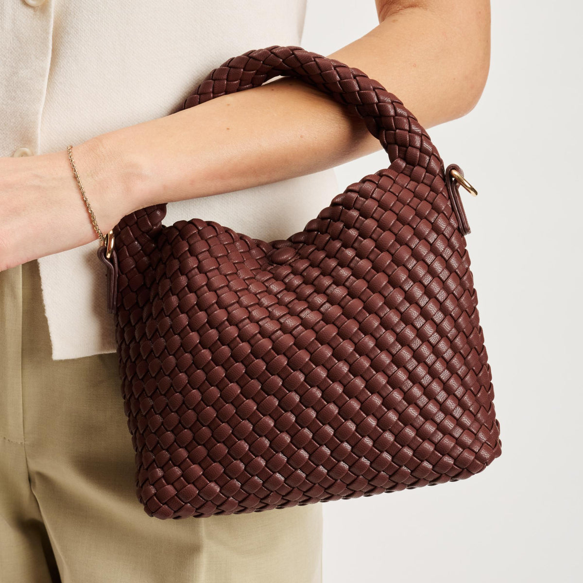 Woman wearing Chocolate Moda Luxe Jessamine Crossbody 842017141327 View 2 | Chocolate
