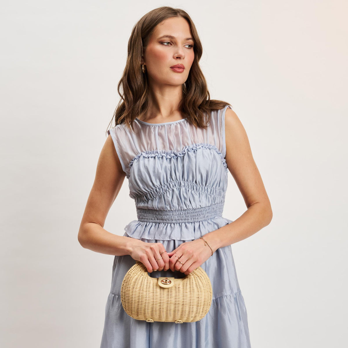 Woman wearing Natural Moda Luxe Esme Crossbody 842017140764 View 3 | Natural