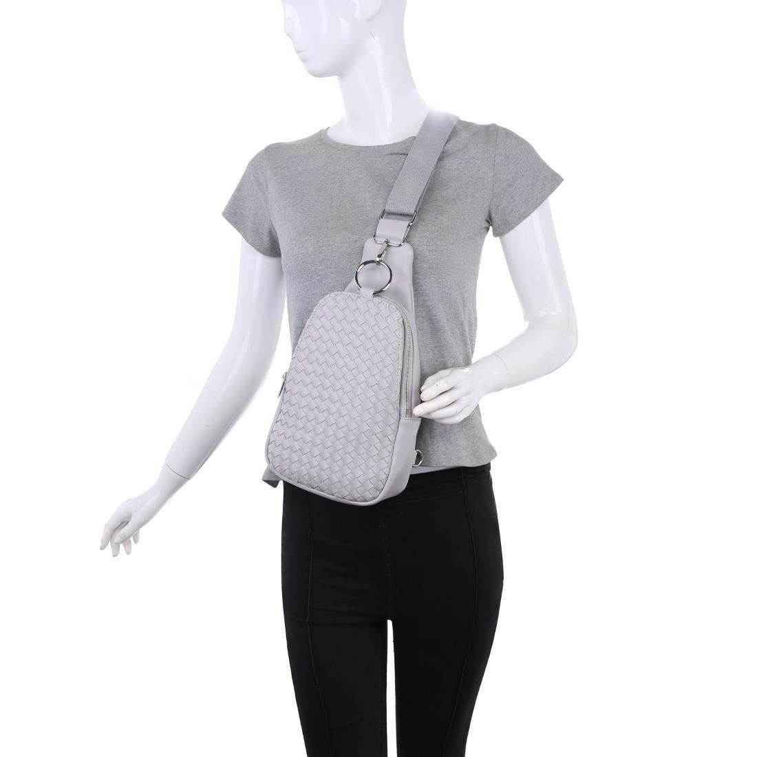 Product Image of Moda Luxe Regina Woven Sling Backpack 842017140115 View 5 | Grey