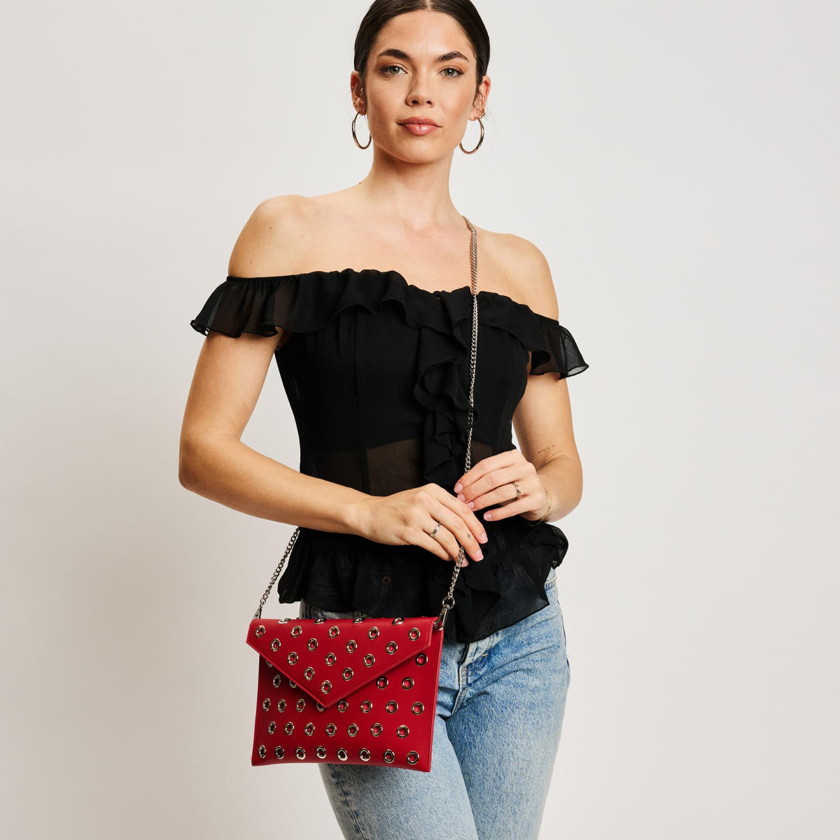 Woman wearing Red Moda Luxe Ramona Crossbody 842017138808 View 2 | Red