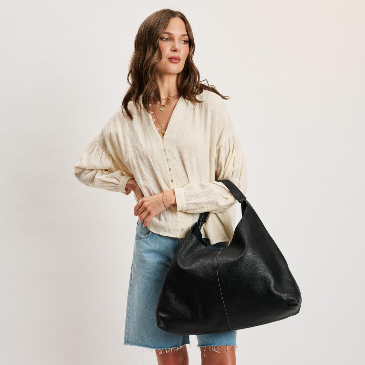 Woman wearing Black Moda Luxe Kurt Hobo 842017142164 View 1 | Black