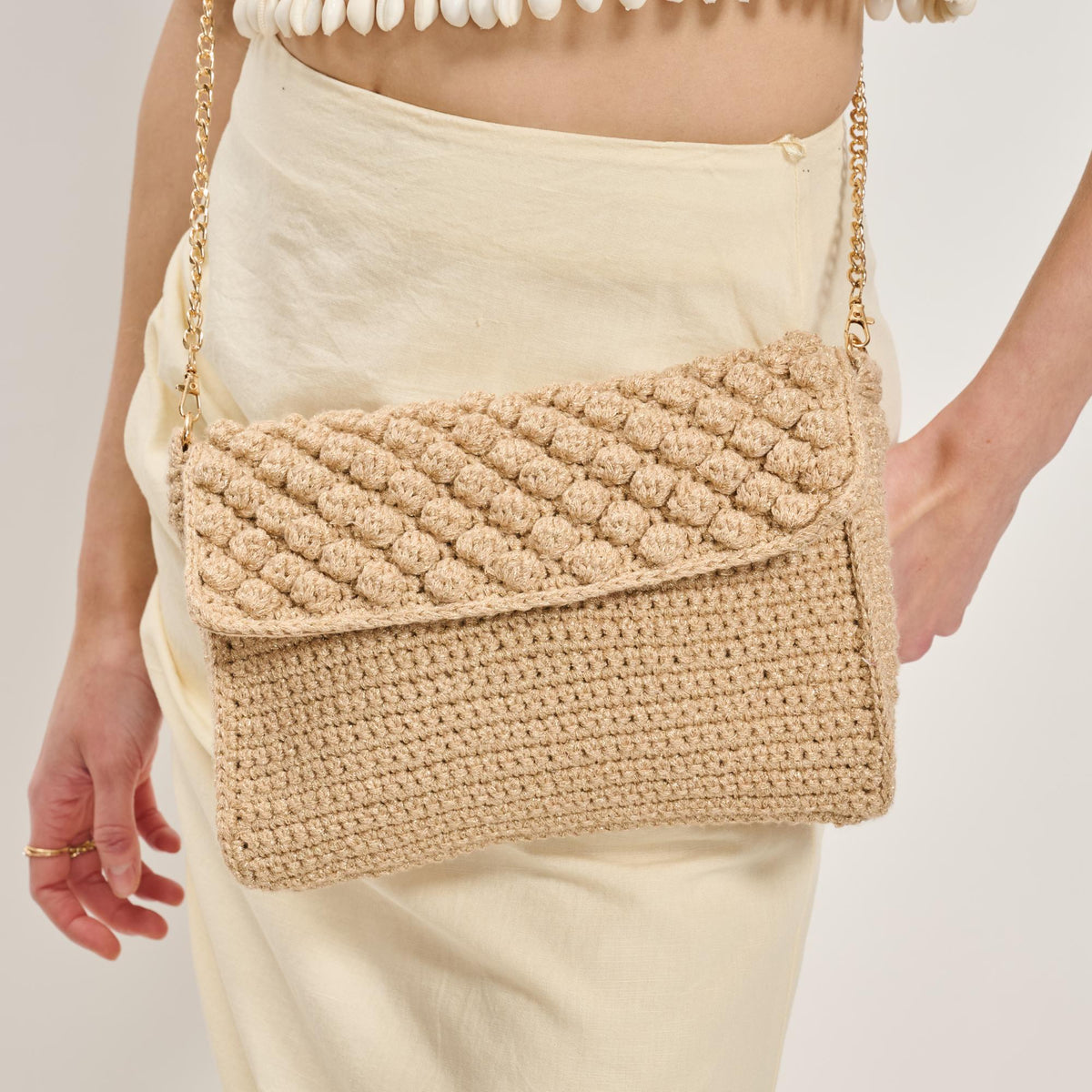 Woman wearing Natural Moda Luxe Celeste Crossbody 842017137818 View 1 | Natural