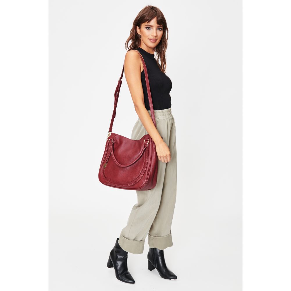 Woman wearing Maroon Moda Luxe Lindsay Hobo 842017128168 View 3 | Maroon