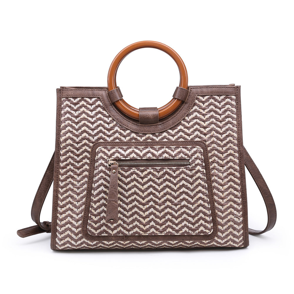 Woman wearing Brown Moda Luxe Laguna Print Satchel 842017118879 View 5 | Brown