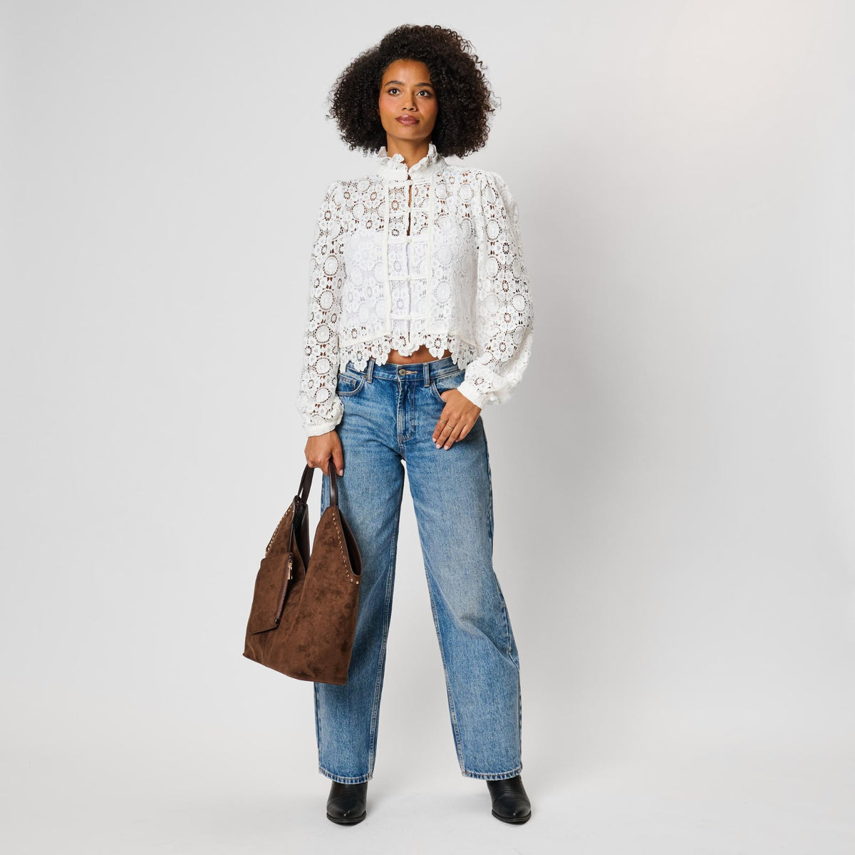 Woman wearing Chocolate Moda Luxe Miranda Tote 842017142942 View 4 | Chocolate