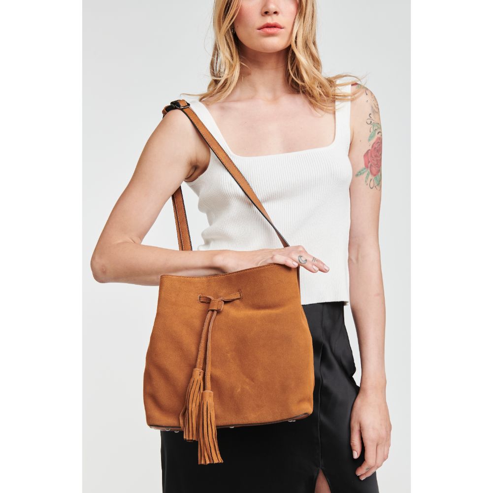 Woman wearing Tan Moda Luxe April Hobo 842017121510 View 1 | Tan
