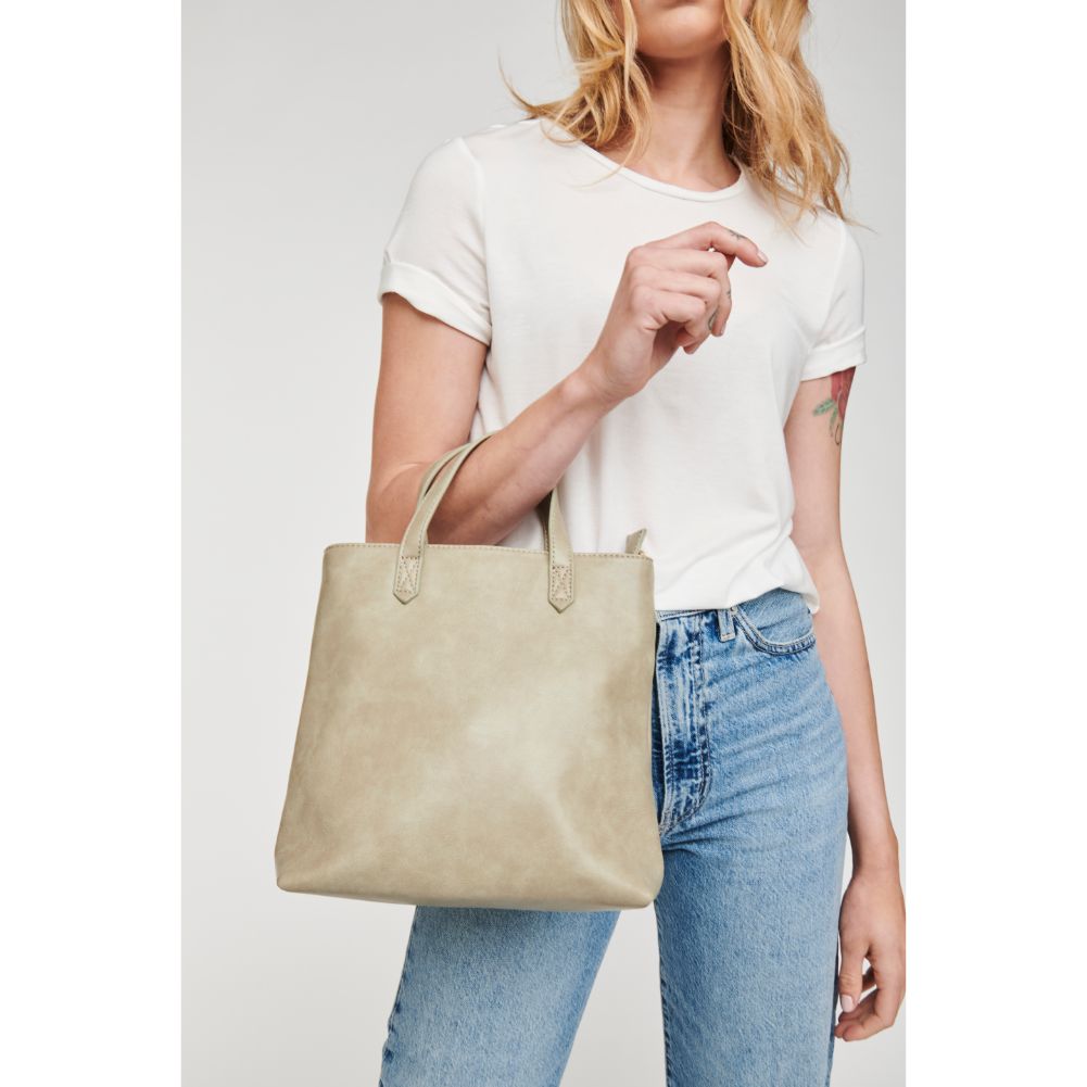 Woman wearing Sage Moda Luxe Selena Mini Tote 842017126836 View 3 | Sage
