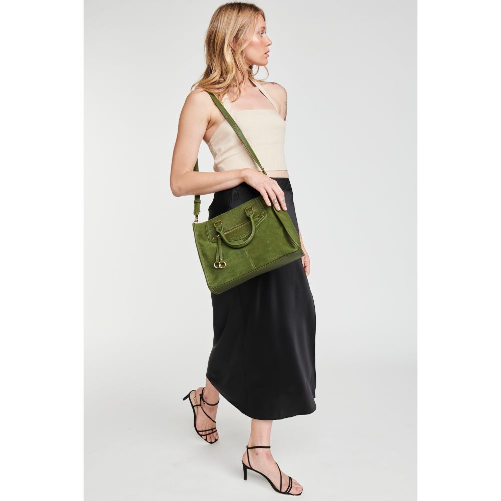 Woman wearing Olive Moda Luxe Bridgette Satchel 842017122296 View 3 | Olive