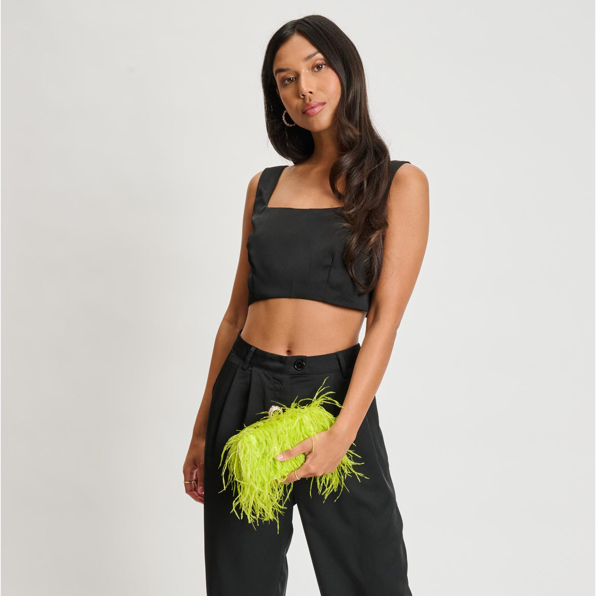 Woman wearing Lime Sol and Selene Harlow Evening Bag 842017133926 View 2 | Lime