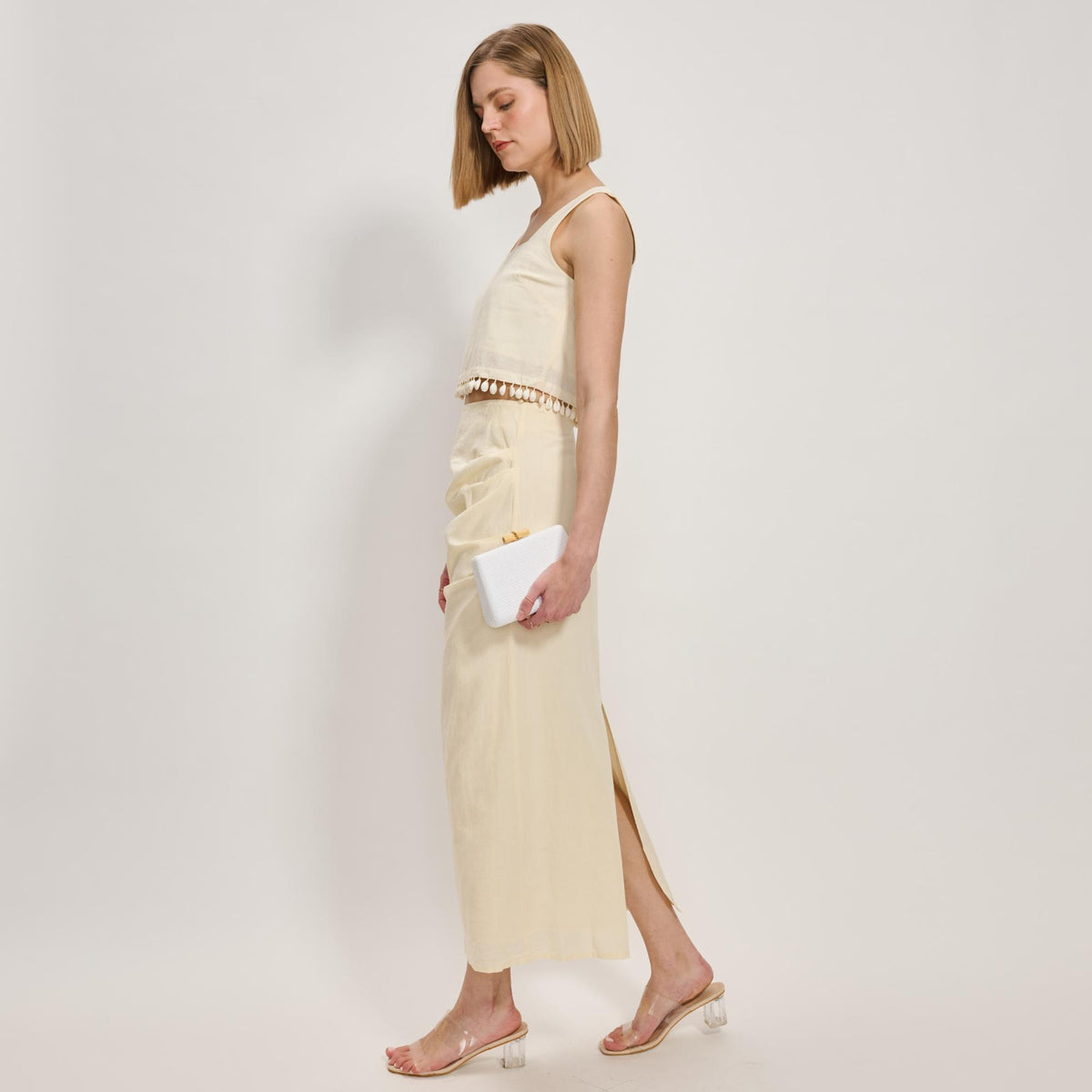 Woman wearing White Moda Luxe Melina Evening Bag 842017138235 View 3 | White