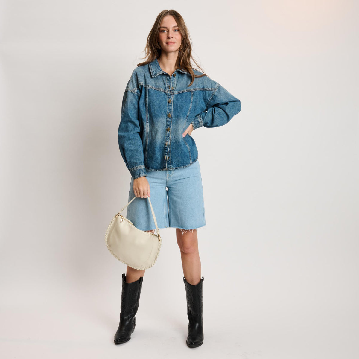 Woman wearing Ivory Moda Luxe Lita Hobo 842017141075 View 4 | Ivory