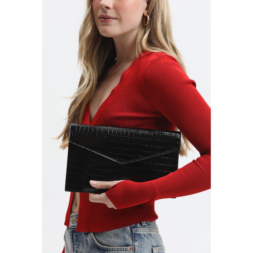 Woman wearing Black Sol and Selene Katniss Clutch 842017133742 View 1 | Black