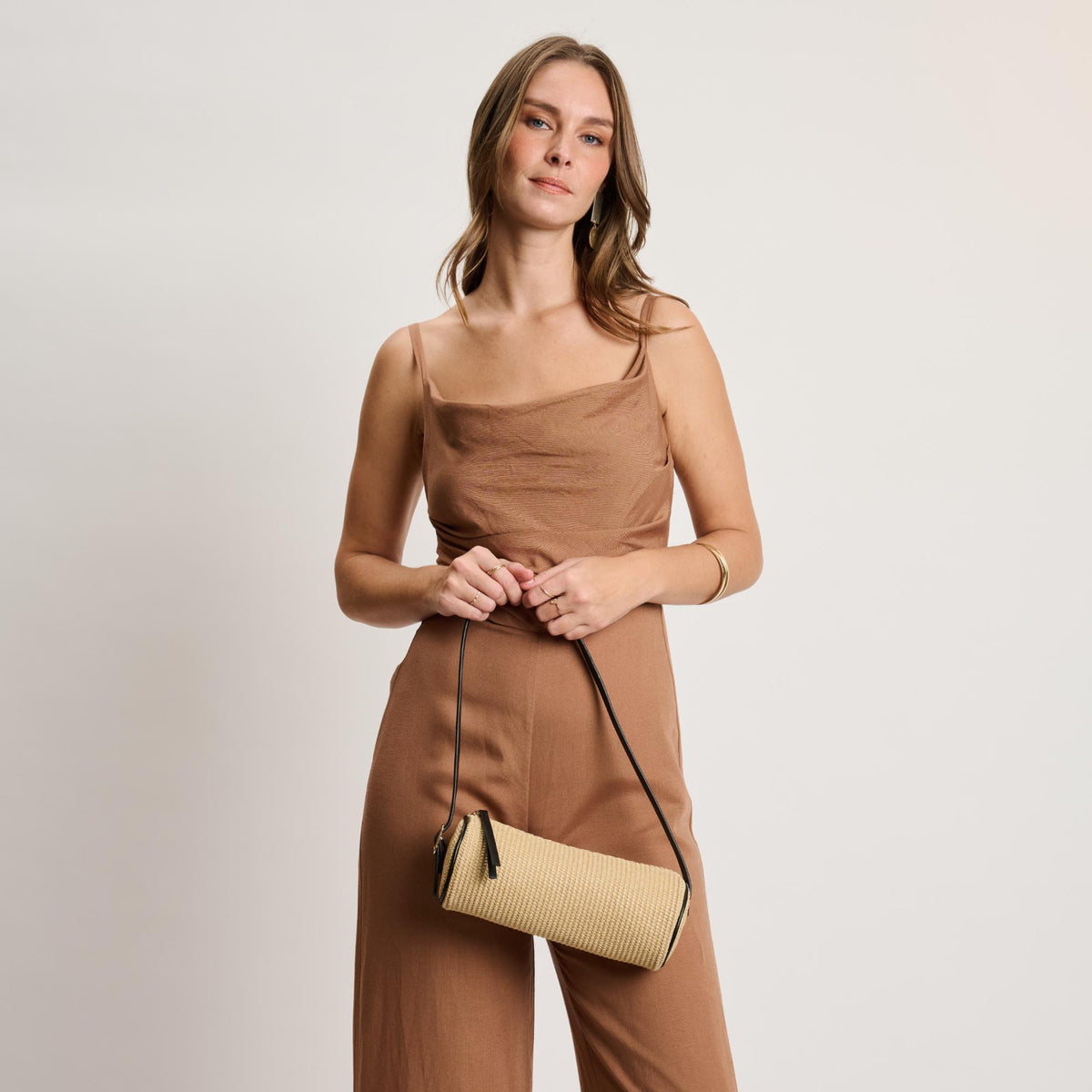 Woman wearing Natural Moda Luxe Mila - Straw Shoulder Bag 842017140696 View 2 | Natural