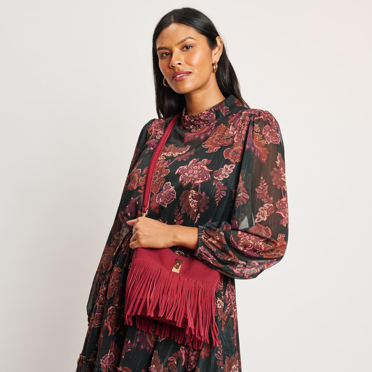 Woman wearing Red Moda Luxe Faith Crossbody 842017139065 View 1 | Red