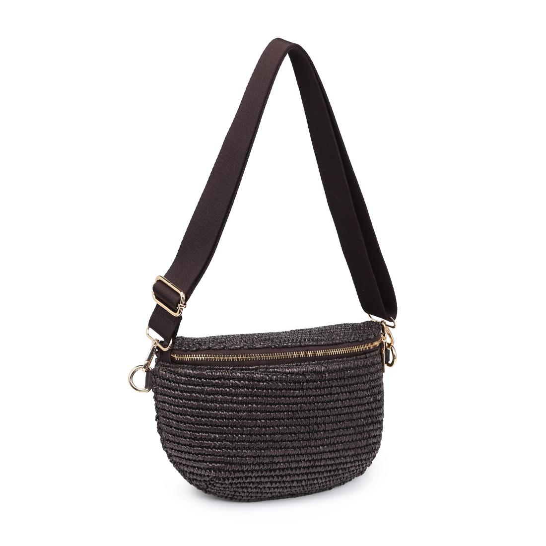 Woman wearing Chocolate Moda Luxe Gizelle - Large Checker Belt Bag 842017141051 View 6 | Chocolate