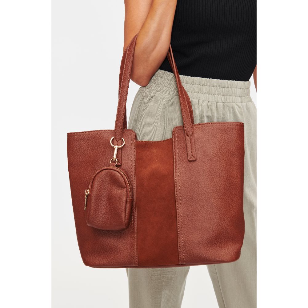 Woman wearing Cognac Moda Luxe Millie Tote 842017128663 View 1 | Cognac