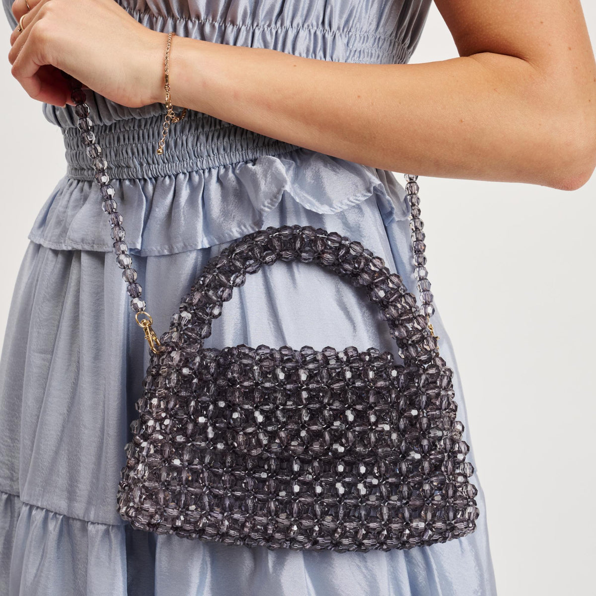 Woman wearing Smoke Moda Luxe Dolly Evening Bag 842017133483 View 1 | Smoke