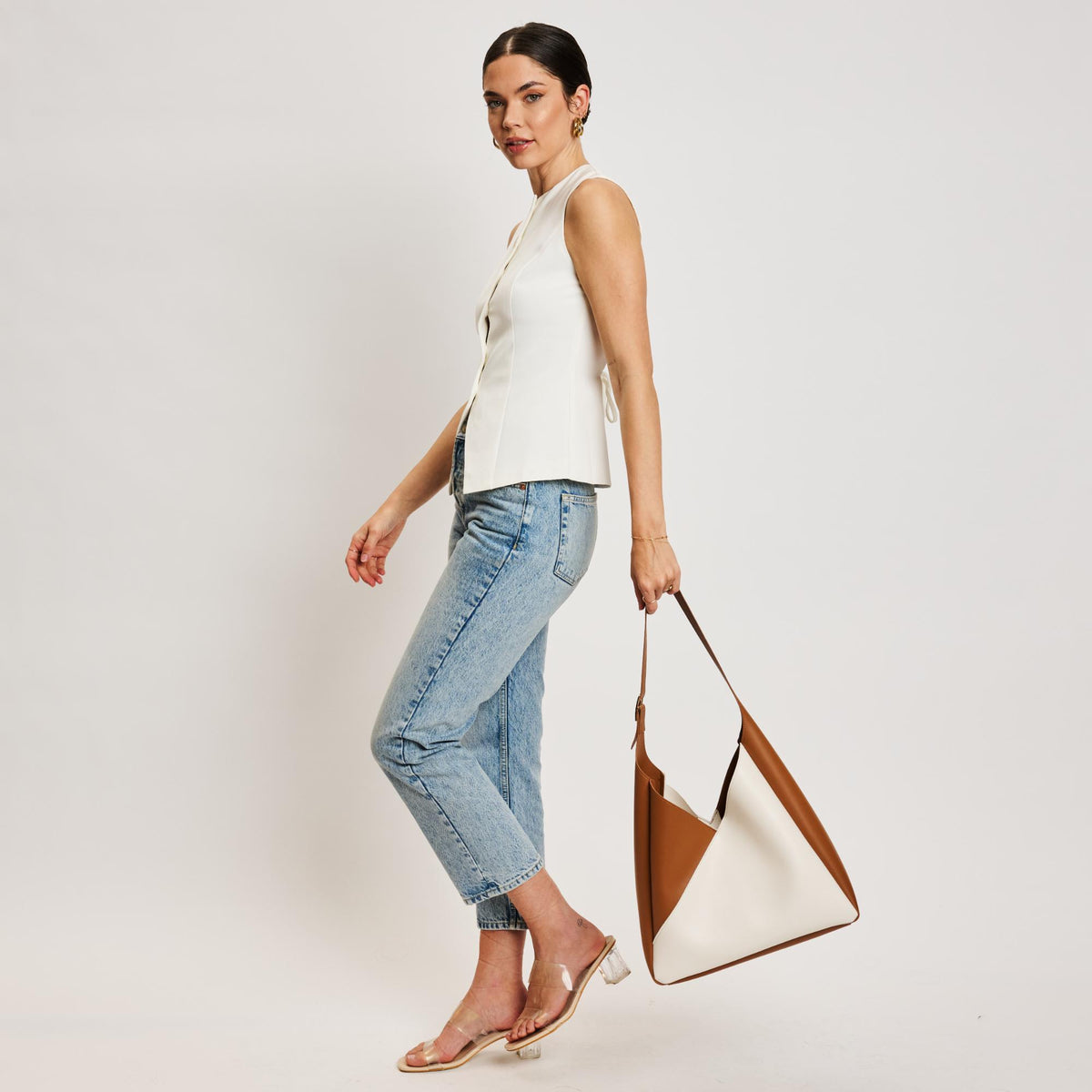 Woman wearing Ivory Tan Sol and Selene Frankie Hobo 842017138532 View 2 | Ivory Tan