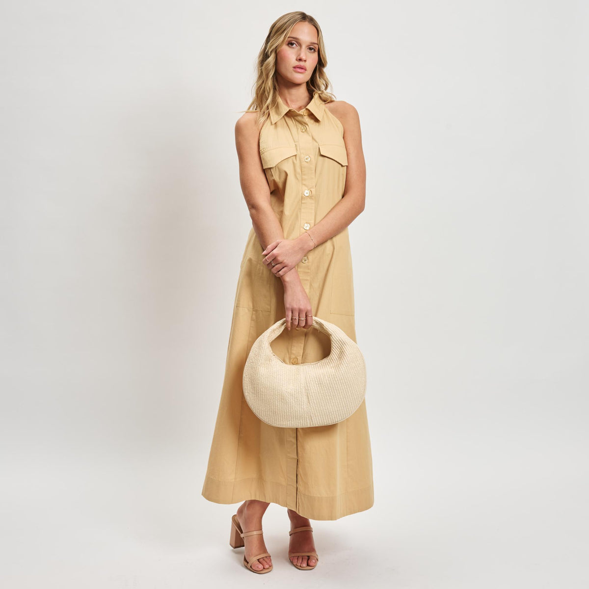 Woman wearing Cream Moda Luxe Farrah - Straw Hobo 842017138679 View 3 | Cream